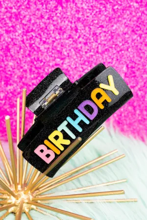 Colorful 'Birthday' Black Glitter Hair Claw