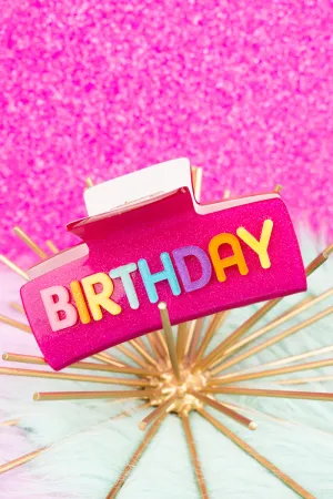 Colorful 'Birthday' Fuchsia Glitter Hair Claw