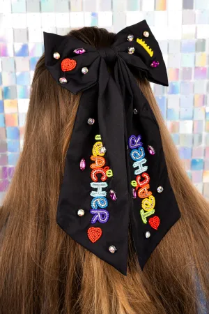 Colorful 'Teacher' Black Hair Bow Barrette