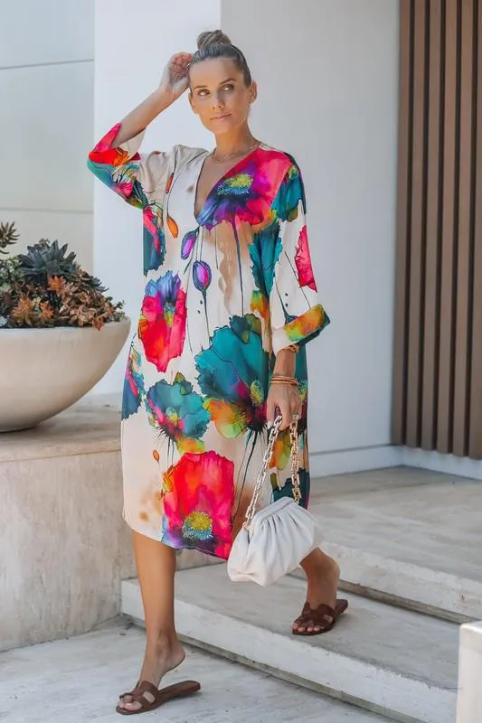 Colorful V neck oversized dress