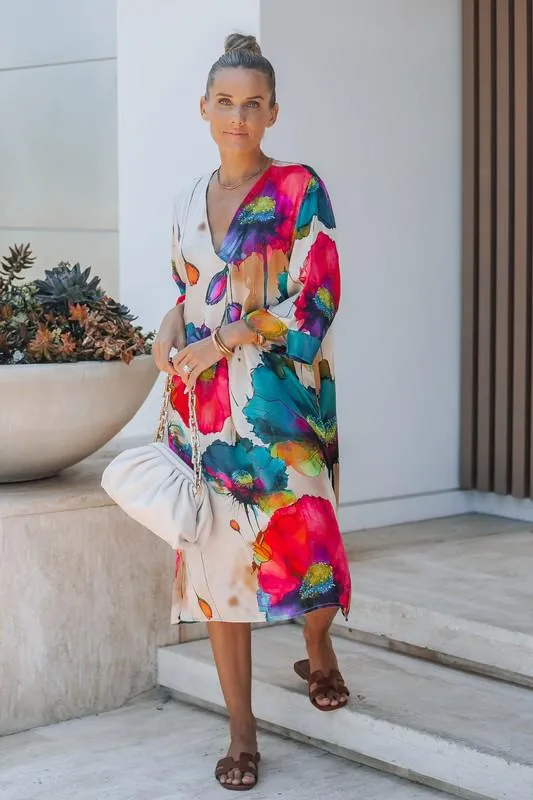 Colorful V neck oversized dress