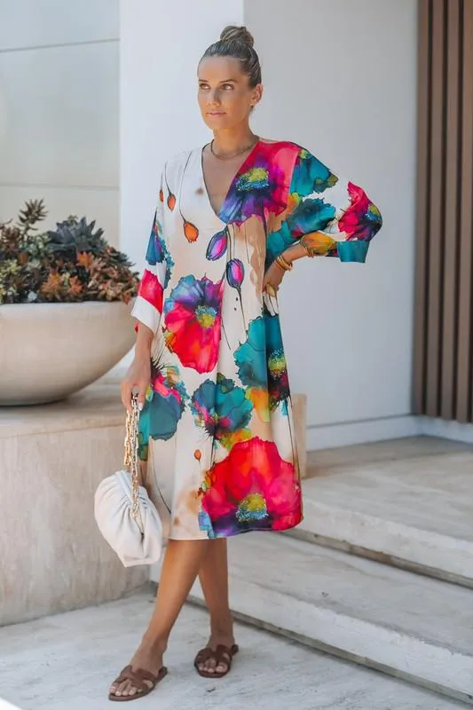 Colorful V neck oversized dress