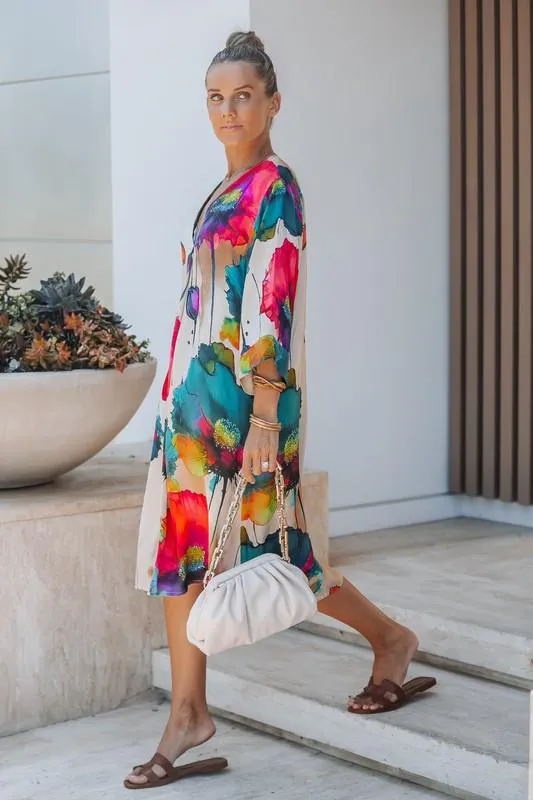 Colorful V neck oversized dress