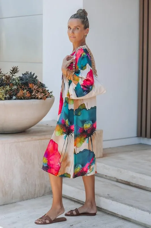Colorful V neck oversized dress