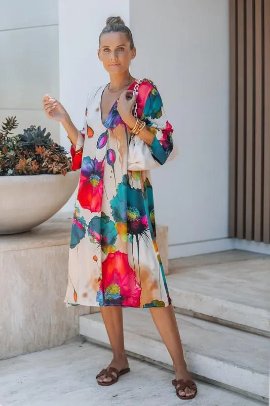 Colorful V neck oversized dress