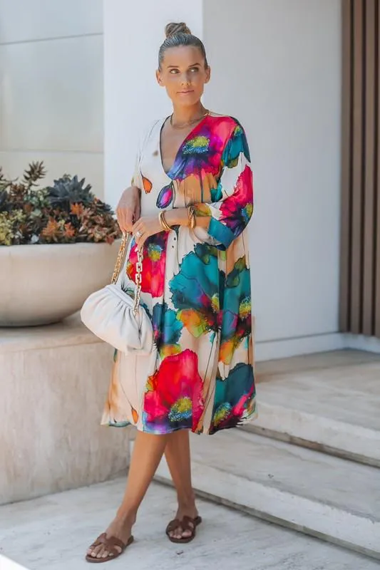 Colorful V neck oversized dress