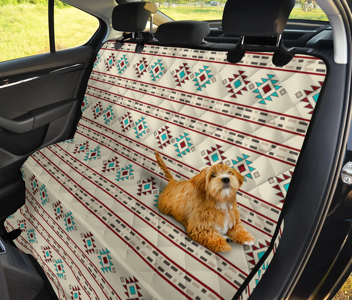 Cream, Turquoise, Red Ethnic Tribal Pattern Back Seat Cover For Pets Dog Hammock