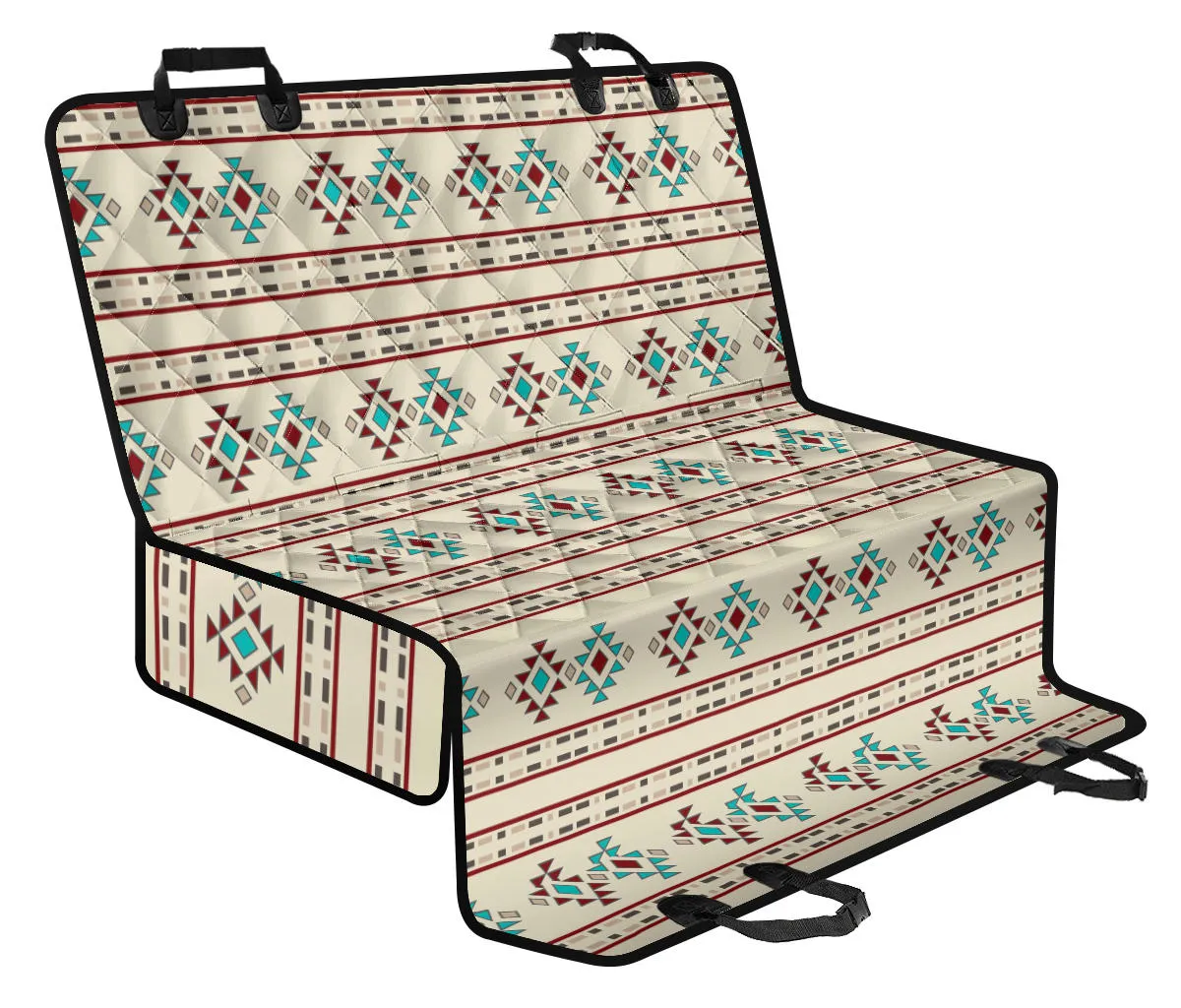 Cream, Turquoise, Red Ethnic Tribal Pattern Back Seat Cover For Pets Dog Hammock