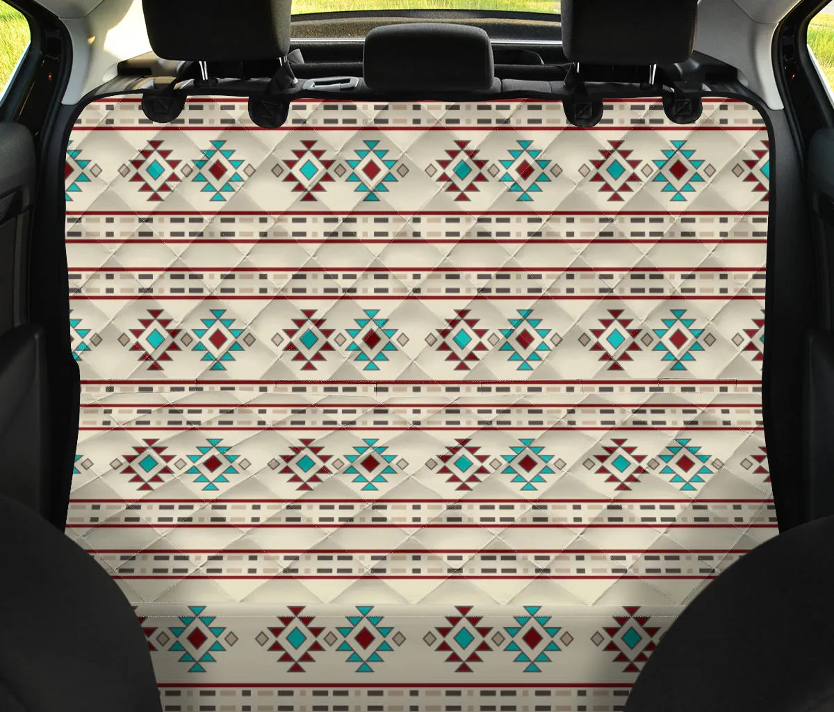 Cream, Turquoise, Red Ethnic Tribal Pattern Back Seat Cover For Pets Dog Hammock