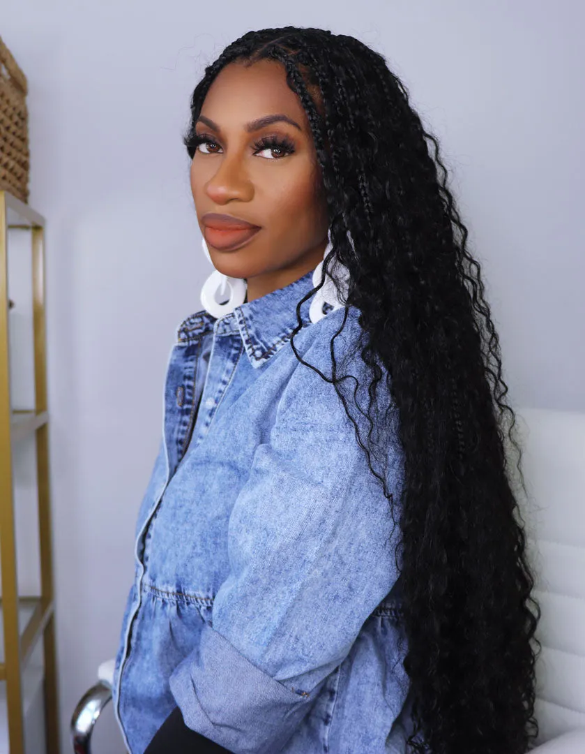 Crochet Boho Box Braids with Human Hair Curls