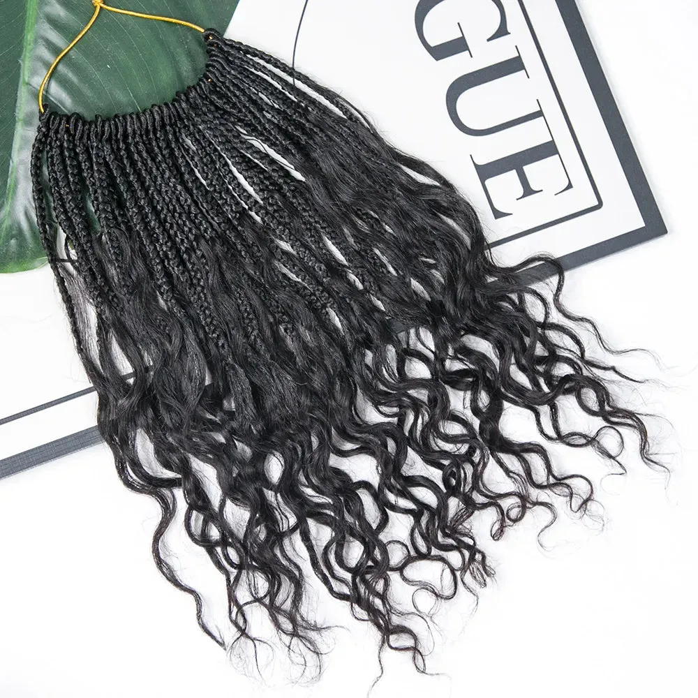 Crochet Boho Box Braids with Human Hair Curls