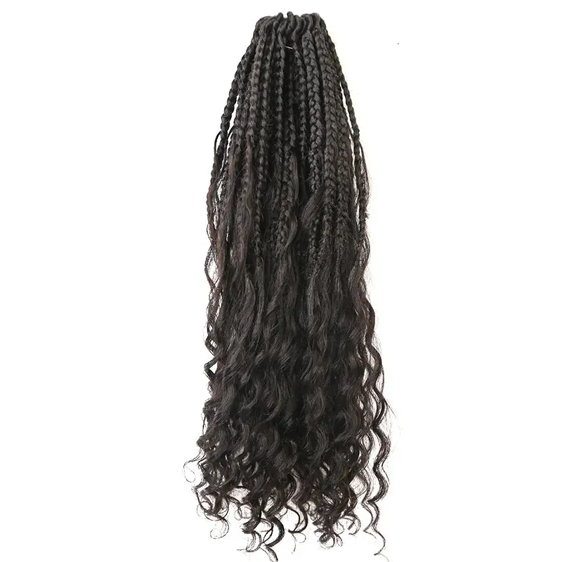 Crochet Boho Box Braids with Human Hair Curls