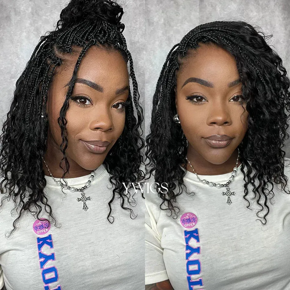 Crochet Boho Box Braids with Human Hair Curls