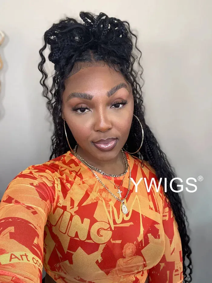 Crochet Boho Box Braids with Human Hair Curls