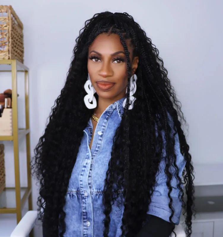 Crochet Boho Box Braids with Human Hair Curls