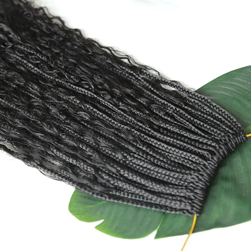Crochet Boho Box Braids with Human Hair Curls