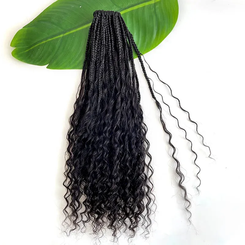 Crochet Boho Box Braids with Human Hair Curls