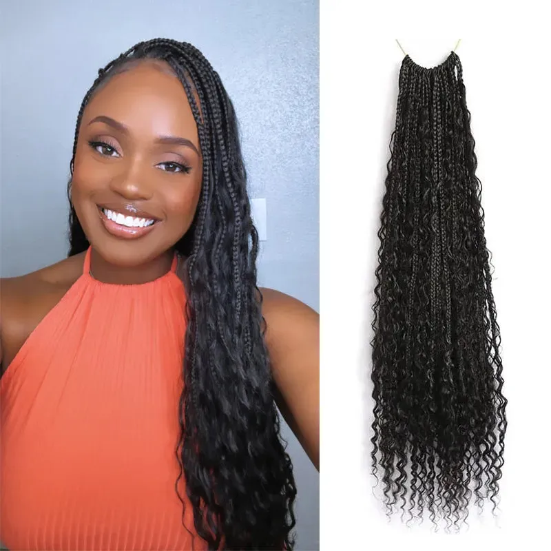 Crochet Boho Box Braids with Human Hair Curls