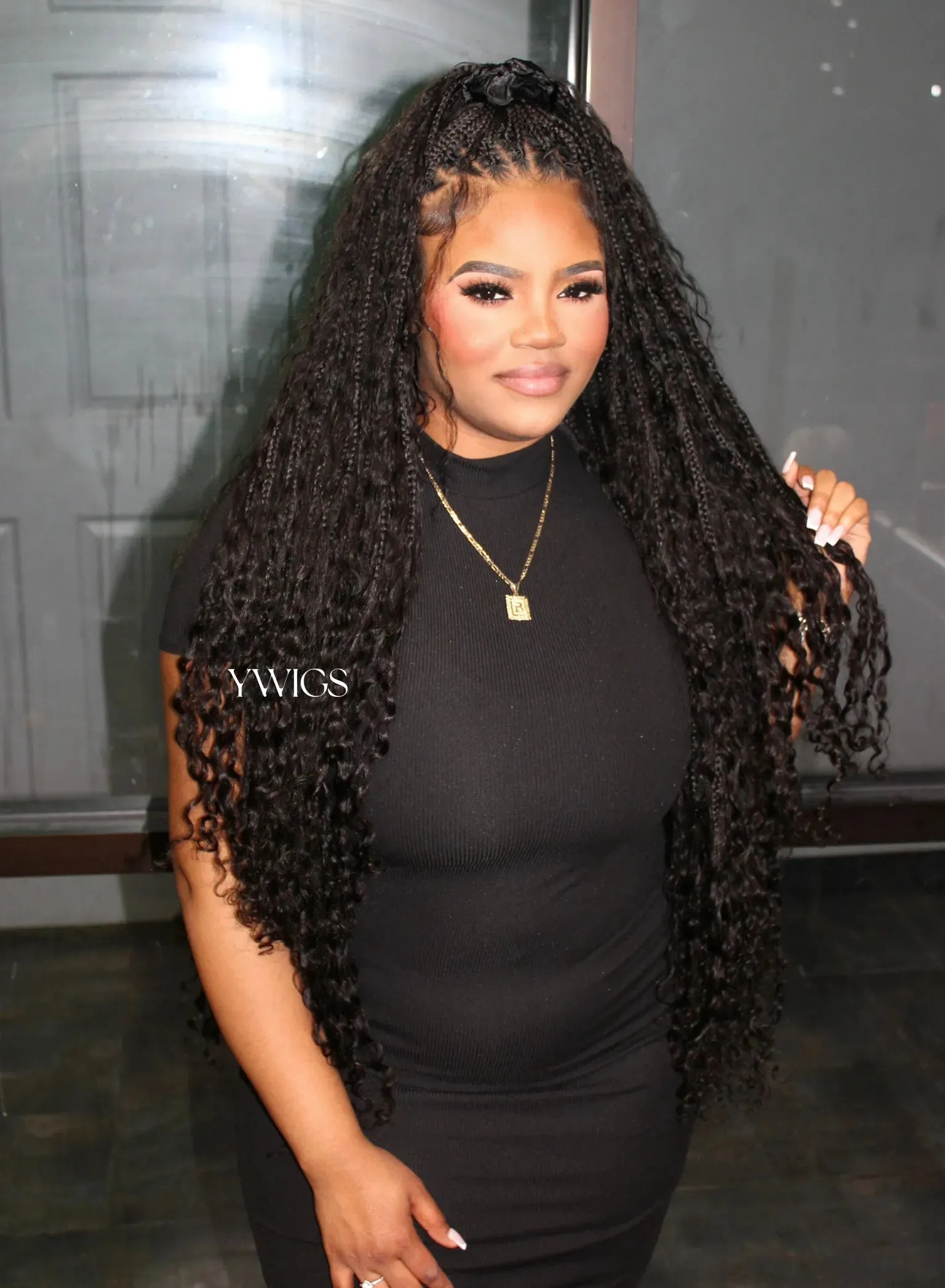 Crochet Boho Box Braids with Human Hair Curls