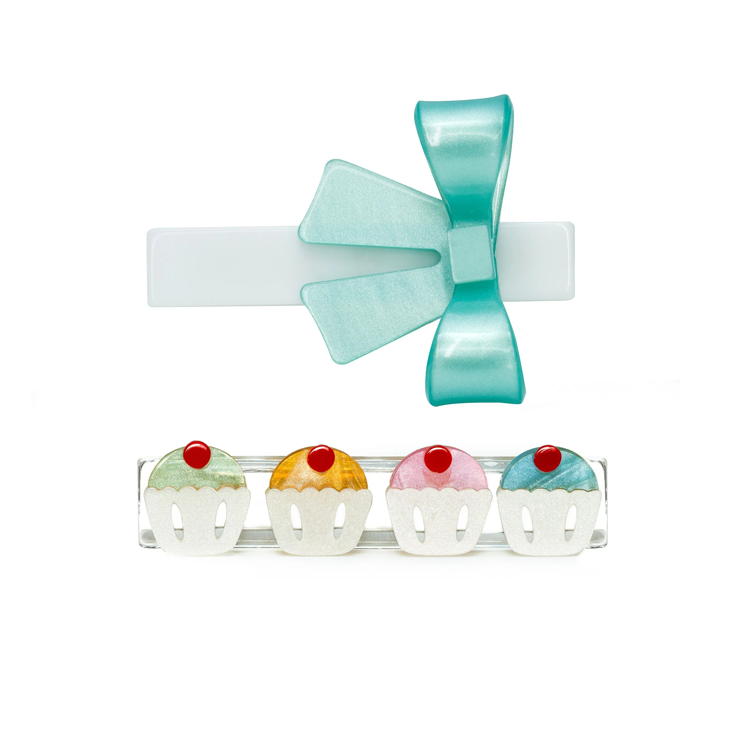 Cupcakes & Karen Bow Pearlized Hair Clips -VAL24