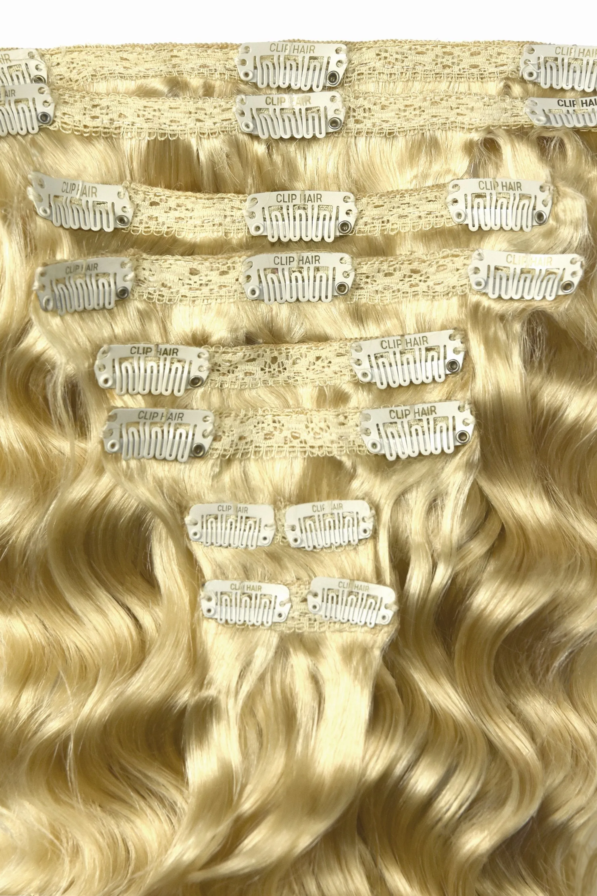 Curly Full Head Remy Clip in Human Hair Extensions - Bleach Blonde (#613)
