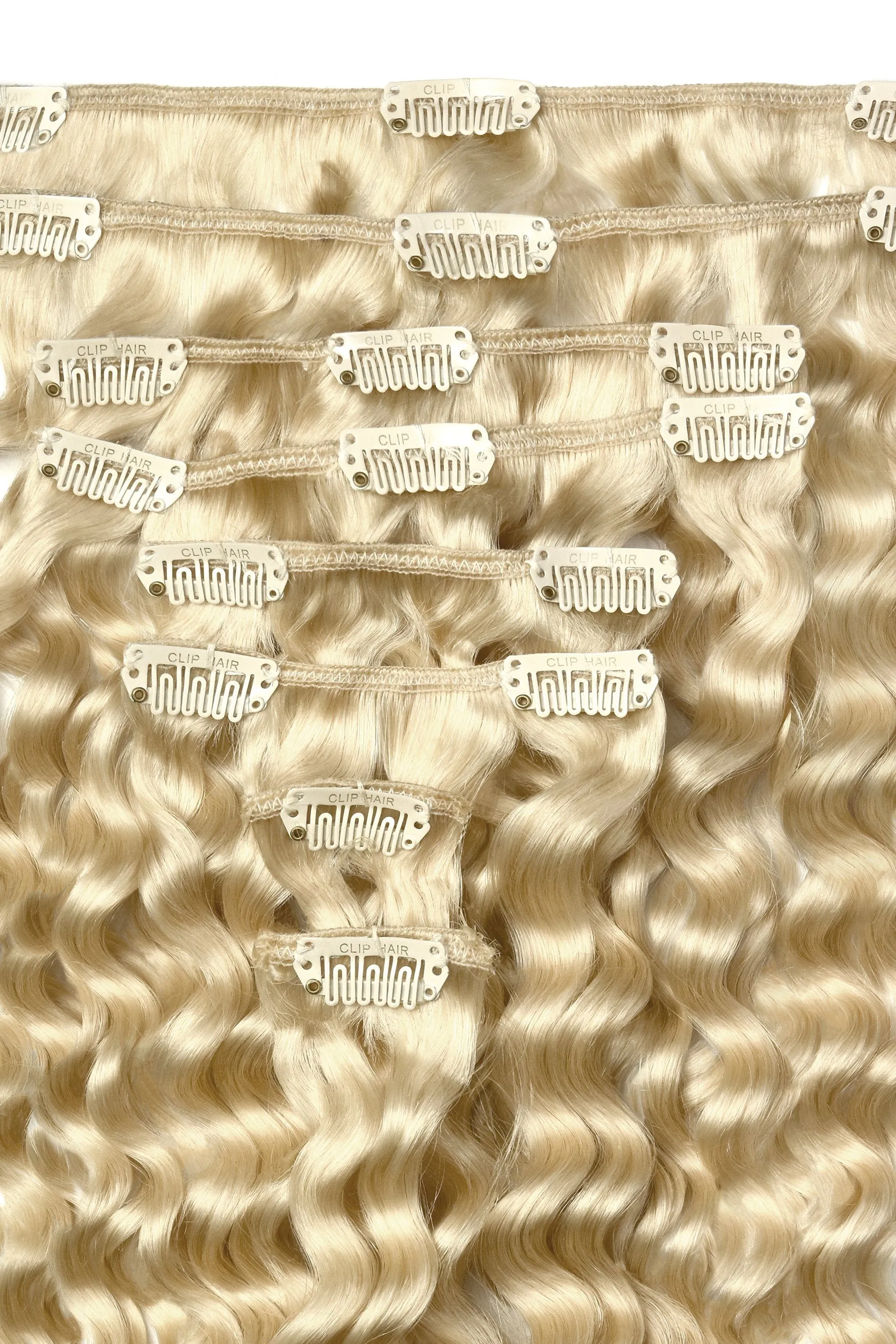 Curly Full Head Remy Clip in Human Hair Extensions - Lightest Blonde (#60)