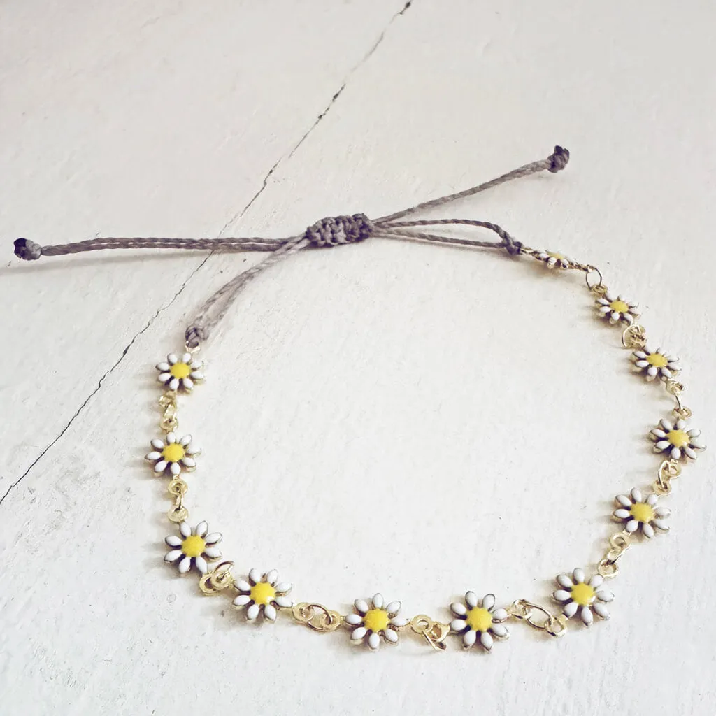 daisy chain // enamel flower and waxed cord adjustable anklet
