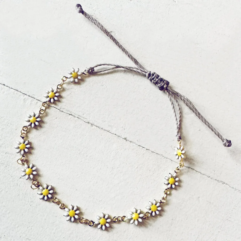 daisy chain // enamel flower and waxed cord adjustable anklet