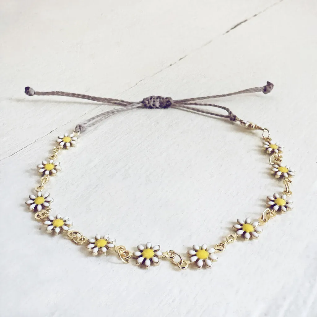 daisy chain // enamel flower and waxed cord adjustable anklet