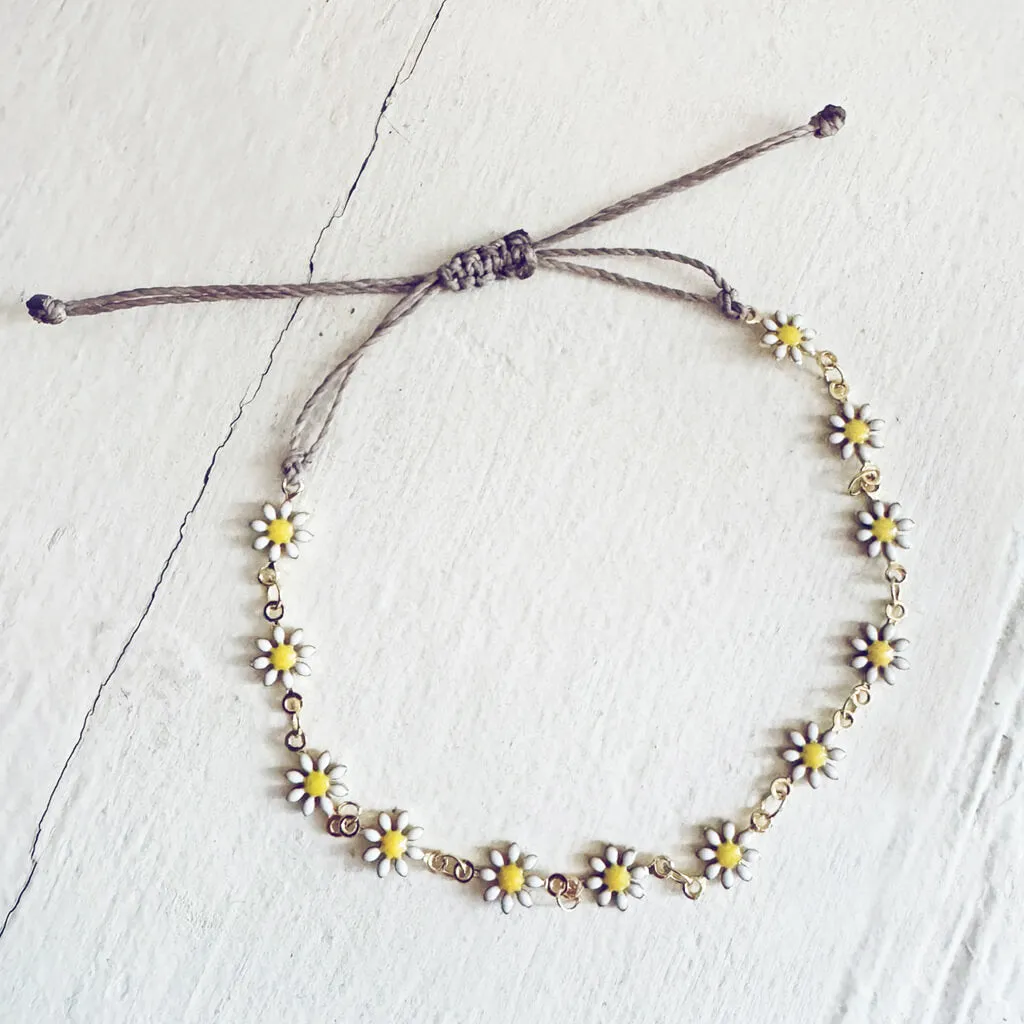 daisy chain // enamel flower and waxed cord adjustable anklet