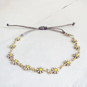 daisy chain // enamel flower and waxed cord adjustable anklet