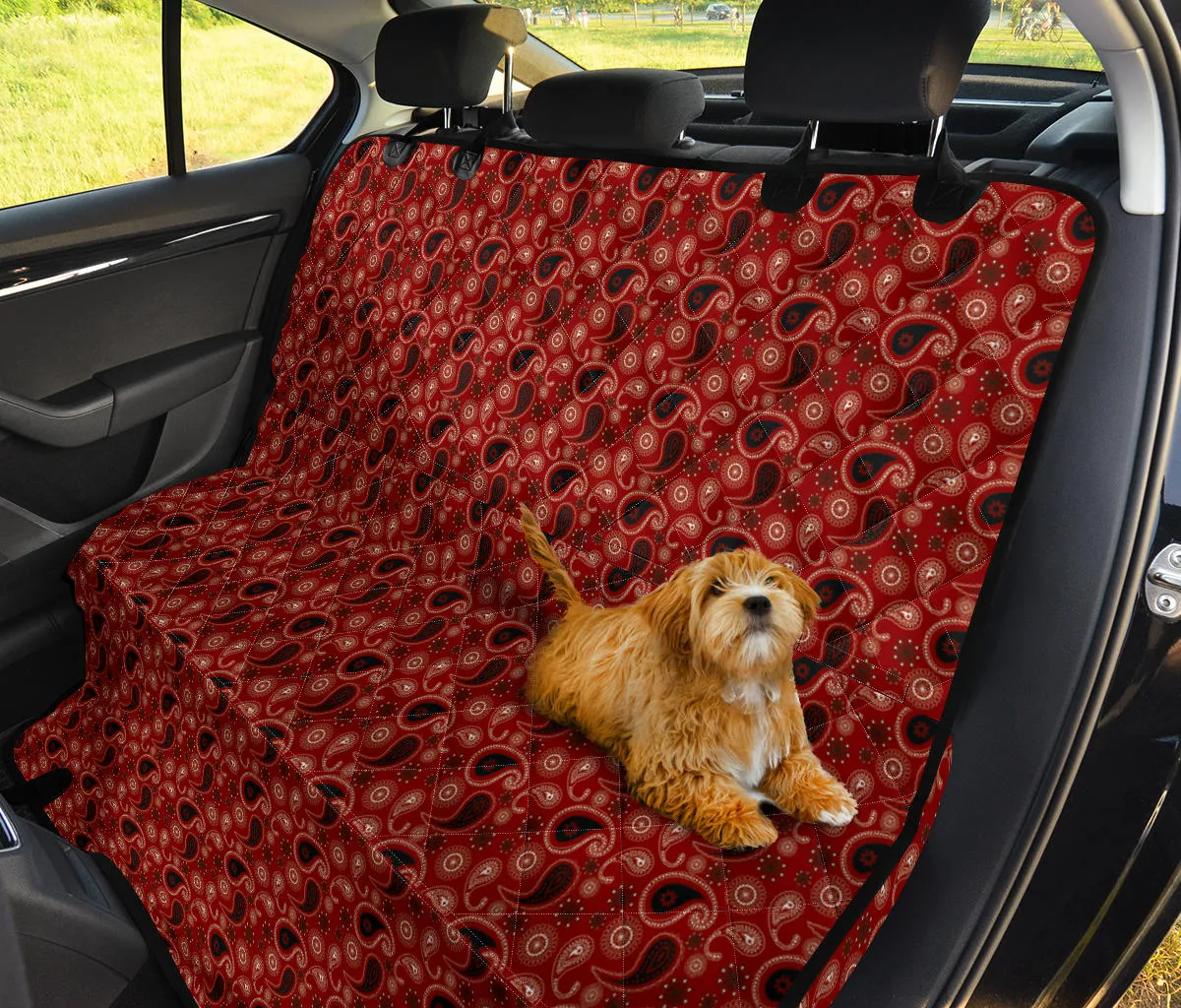 Dark Red Bandana Pet Hammock Paisley Pattern Back Seat Cover For Dogs
