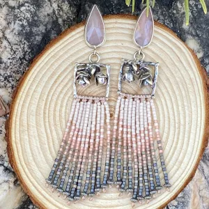 Desert Dweller “Blushing Succulents” hand cast Sterling Silver beaded Earrings