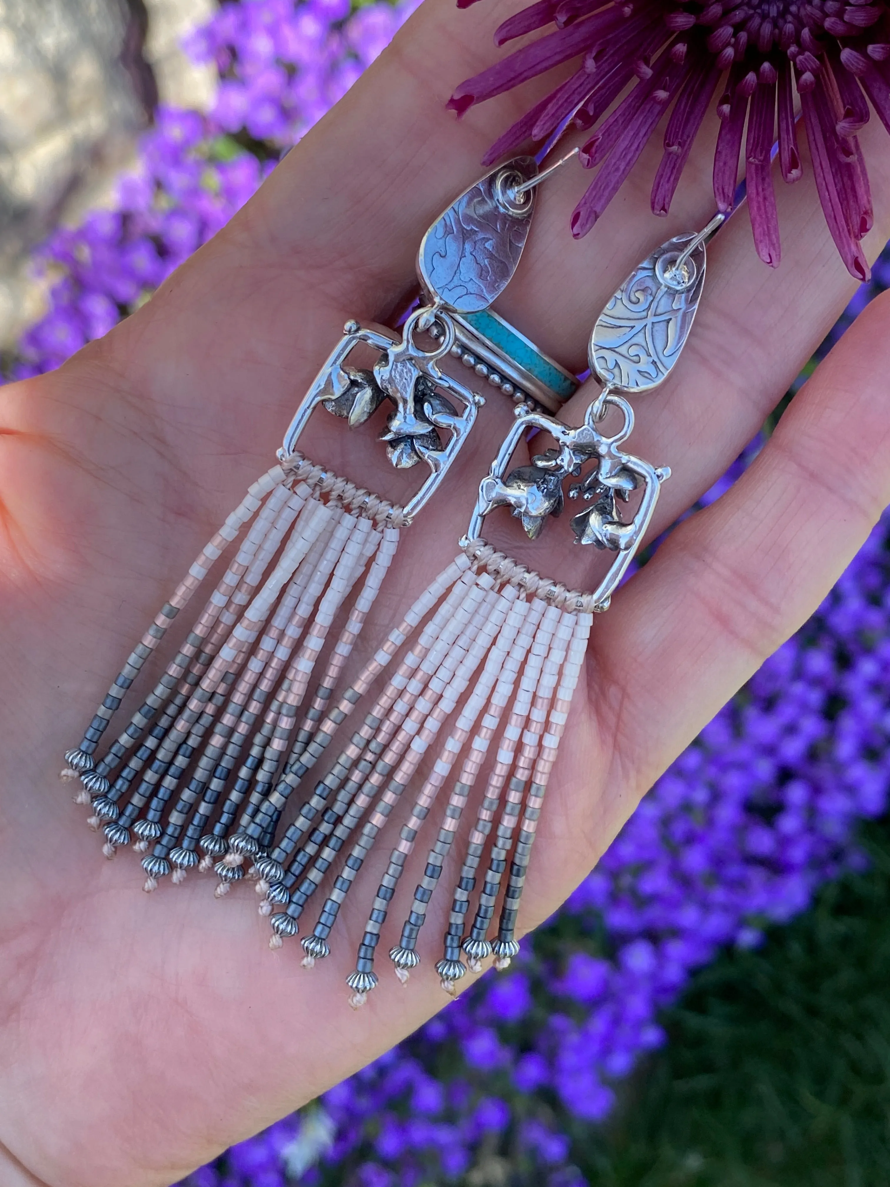 Desert Dweller “Blushing Succulents” hand cast Sterling Silver beaded Earrings