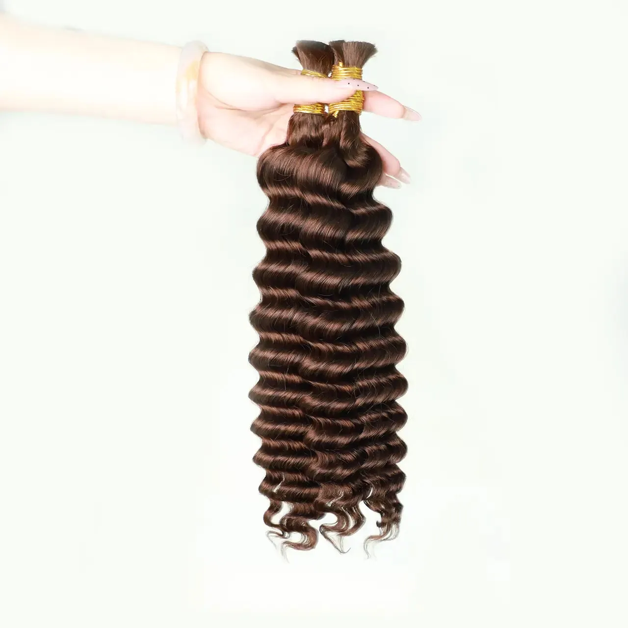 Double Drawn #4 Dark Brown Deep Wave Human Bulk Braiding Hair For Boho Braiding