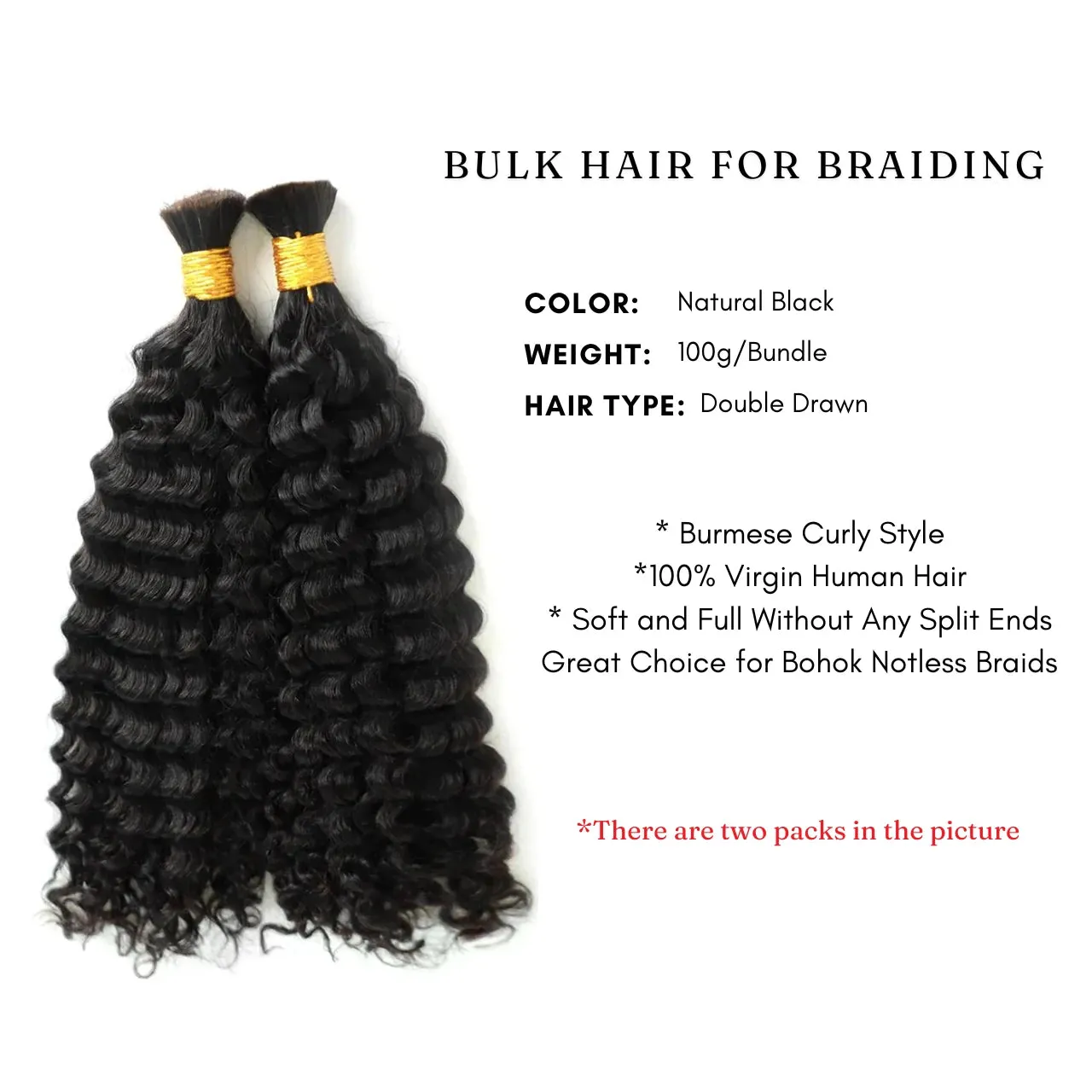 Double Drawn Burmese Curly Boho Braiding Human Hair