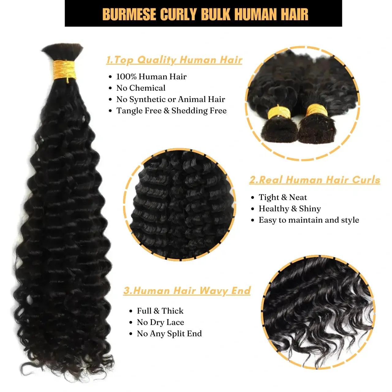 Double Drawn Burmese Curly Boho Braiding Human Hair