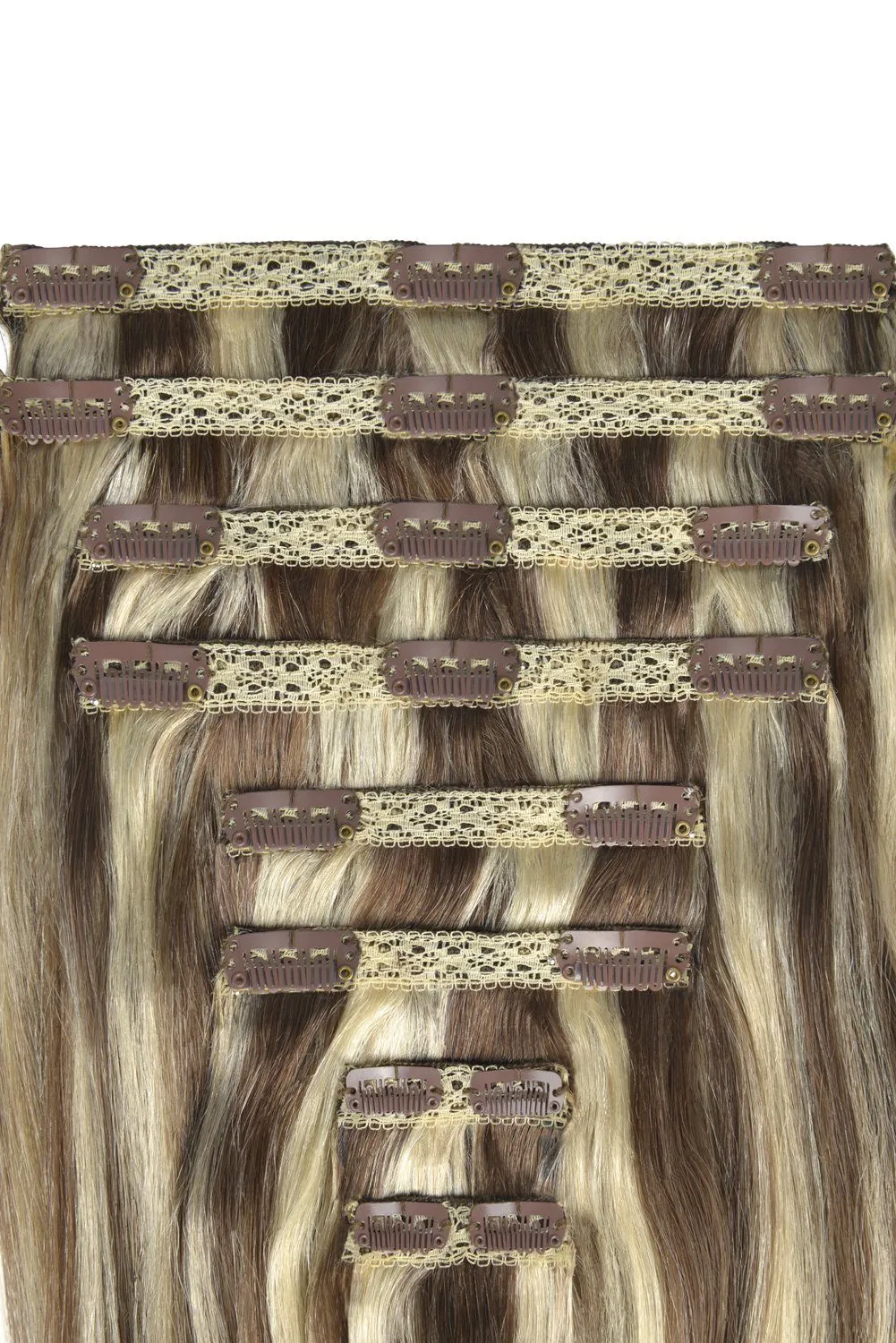 Double Wefted Full Head Remy Clip in Human Hair Extensions - Dirty Blonde (#9/613)