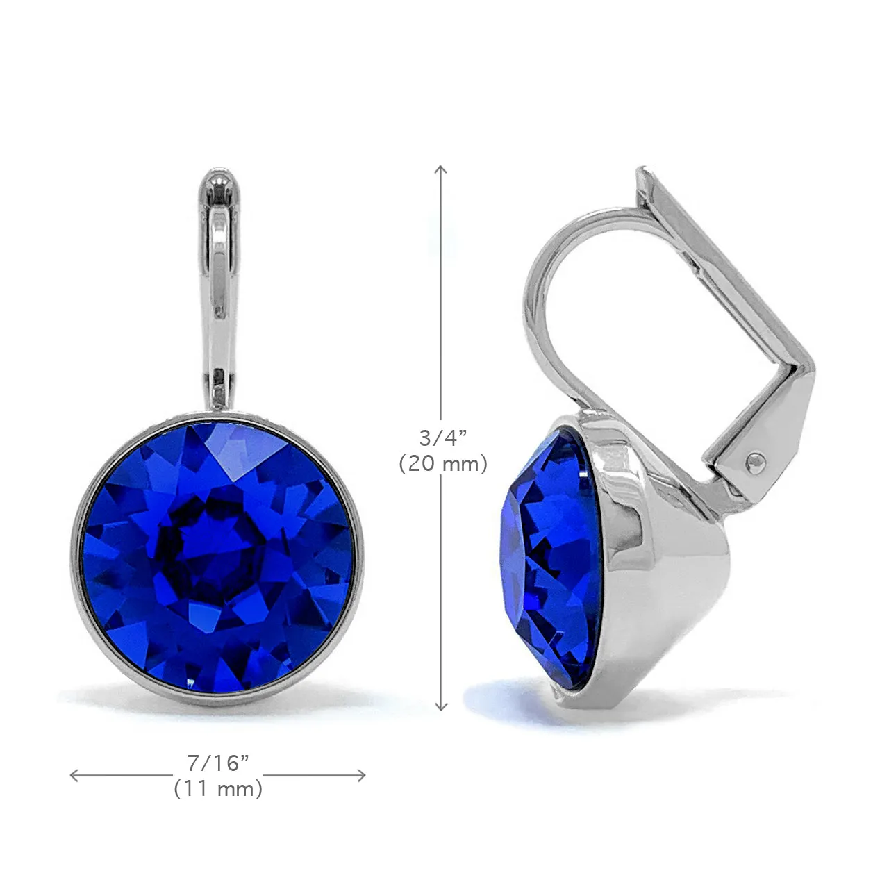 Drop Earrings with Blue Crystals Rhodium Plated