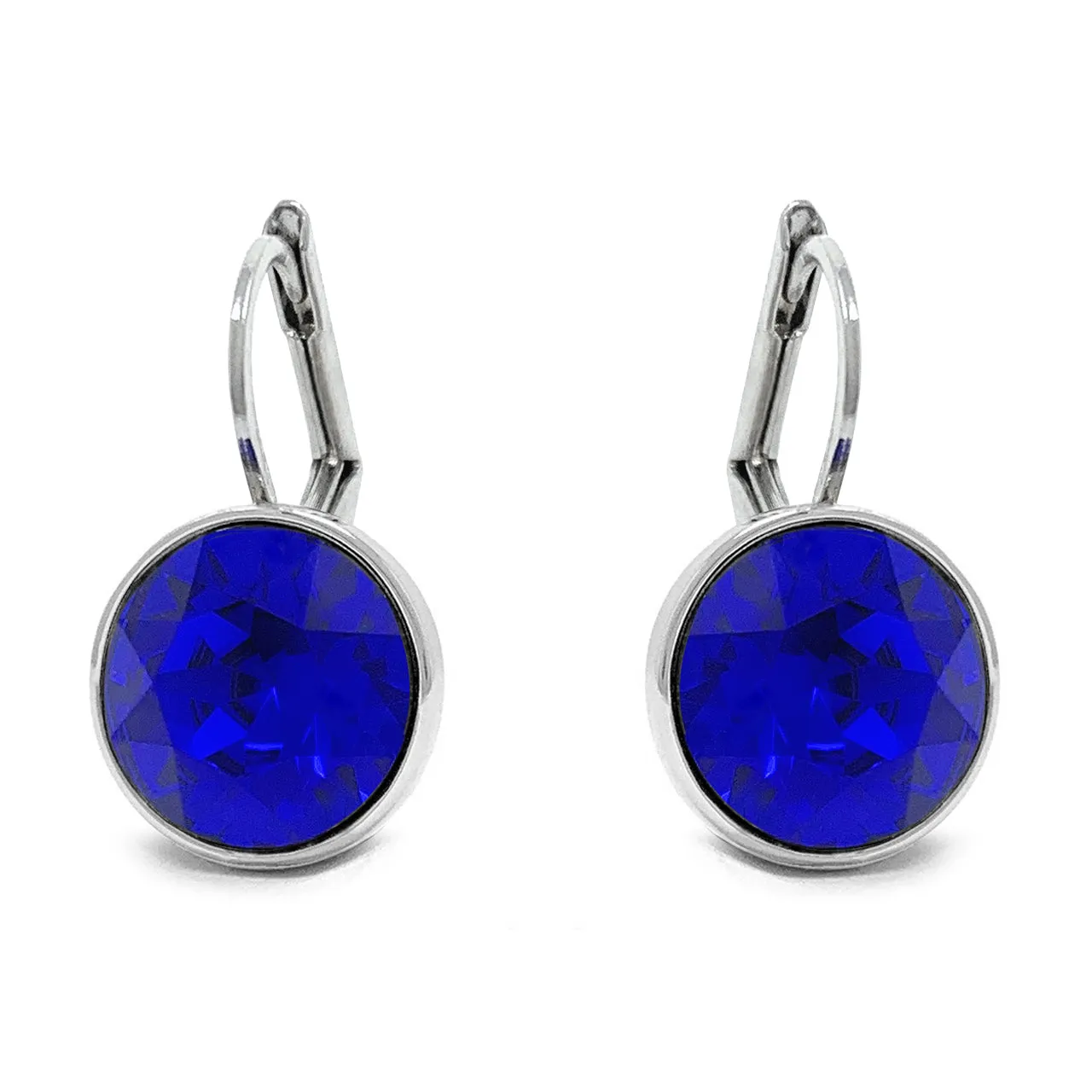 Drop Earrings with Blue Crystals Rhodium Plated