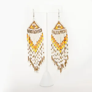 Earring Beaded Dangle Fringe Boho Hippie Brown Orange