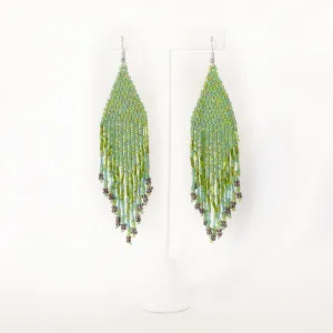 Earring Beaded Dangle Fringe Boho Hippie Style Green