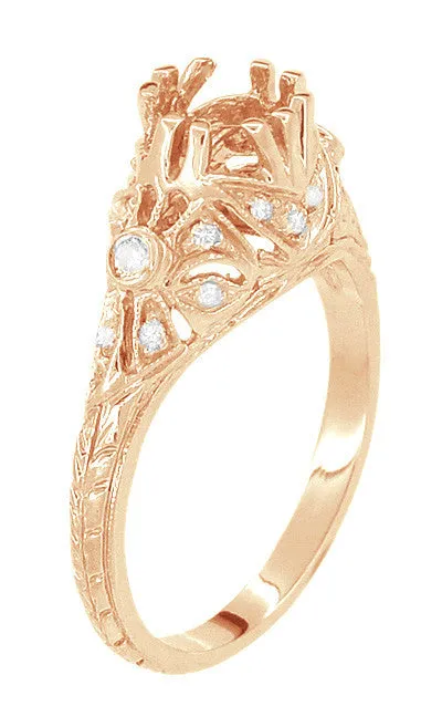 Edwardian Antique Style 3/4 Carat Filigree Engagement Ring Mounting in 14 Karat Rose ( Pink ) Gold