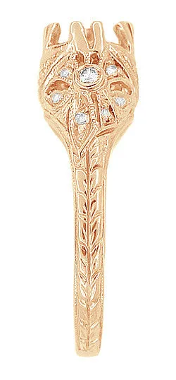 Edwardian Antique Style 3/4 Carat Filigree Engagement Ring Mounting in 14 Karat Rose ( Pink ) Gold