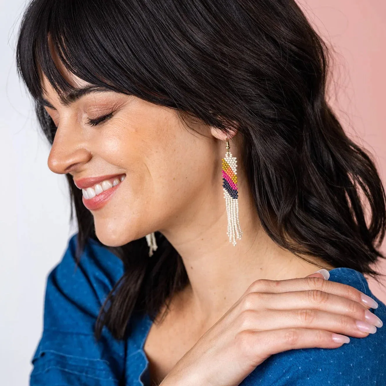 Emma Angles Beaded Fringe Earrings
