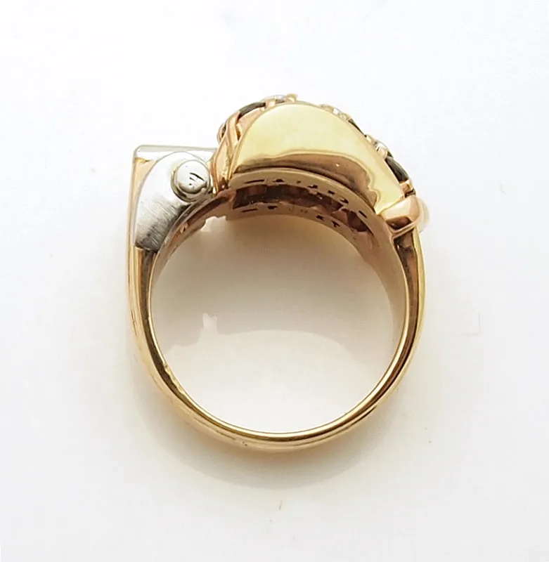 Estate 14k Rose Gold Retro Sapphire and Diamond Ring