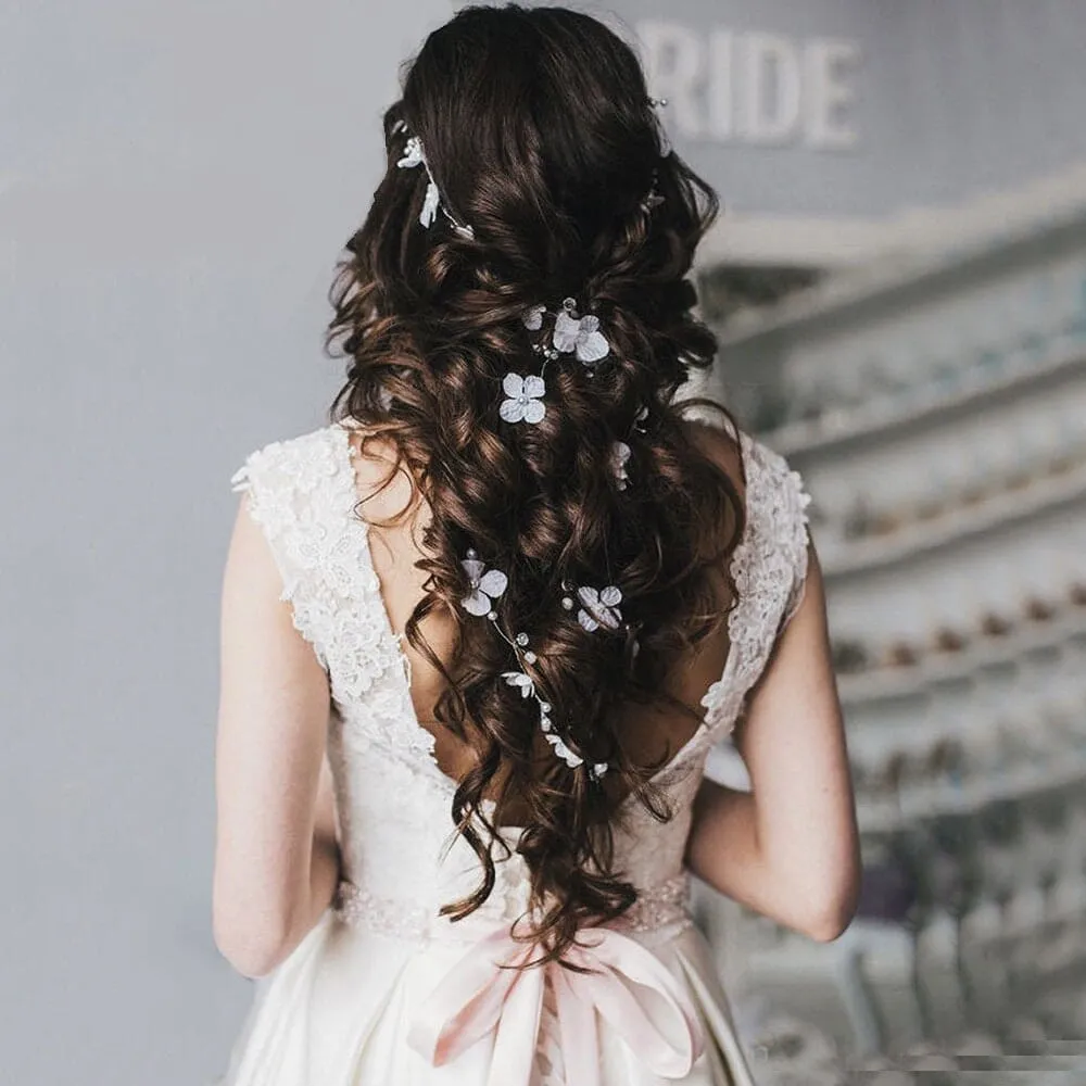 Extra Long Floating Silk Flower Hair Vine, Bridal Floral Hair Vine, Wedding Long Hair 54"L Invisible Hair Wire