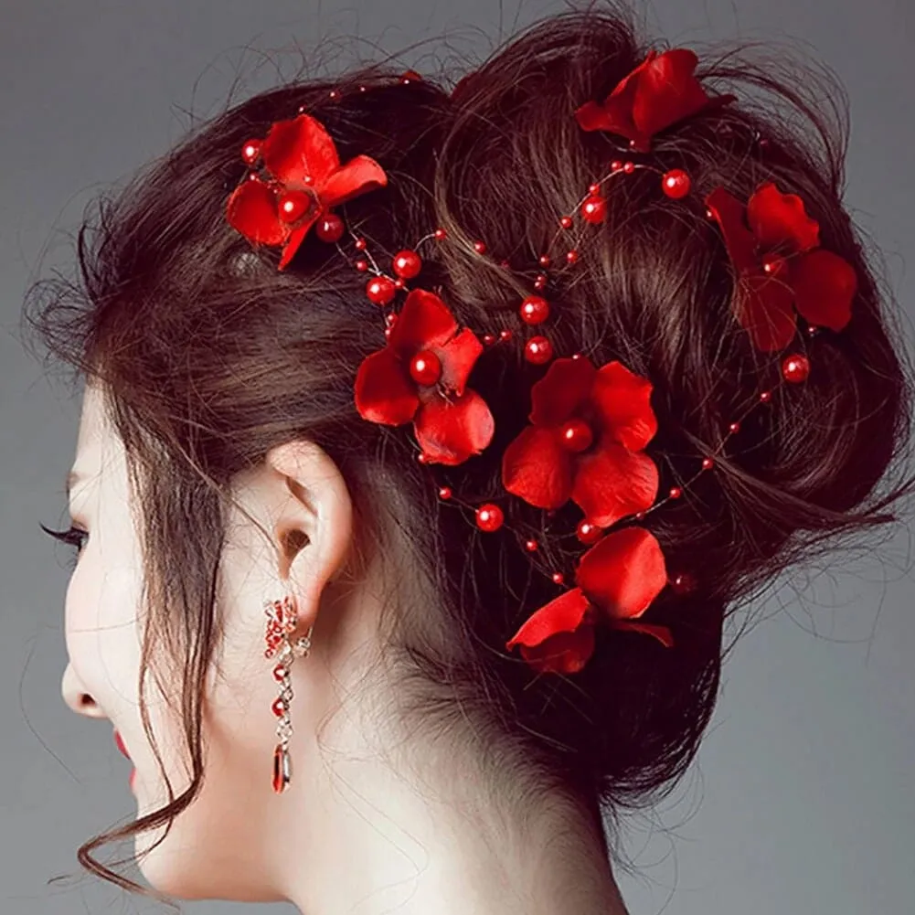 Extra Long Floating Silk Flower Hair Vine, Bridal Floral Hair Vine, Wedding Long Hair 54"L Invisible Hair Wire