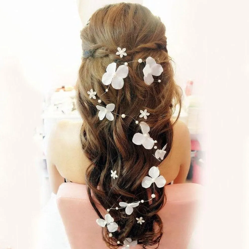 Extra Long Floating Silk Flower Hair Vine, Bridal Floral Hair Vine, Wedding Long Hair 54"L Invisible Hair Wire