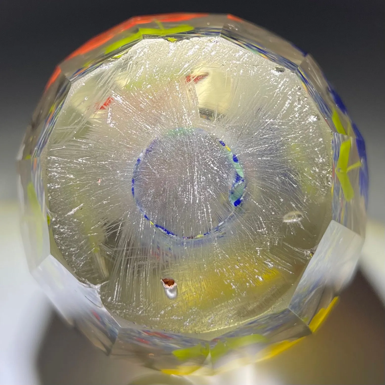 Faceted Bohemian/Czechoslovakian Glass Art Paperweight Colorful Upright Flowers